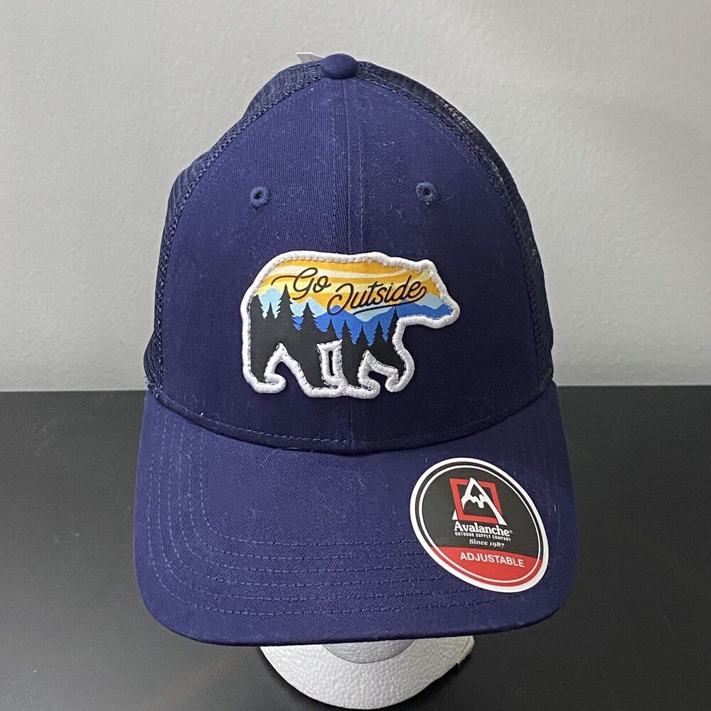 Avalanche Go Outside Bear Logo Adjustable Trucker Hat Cap Outdoors Mountain NWT
